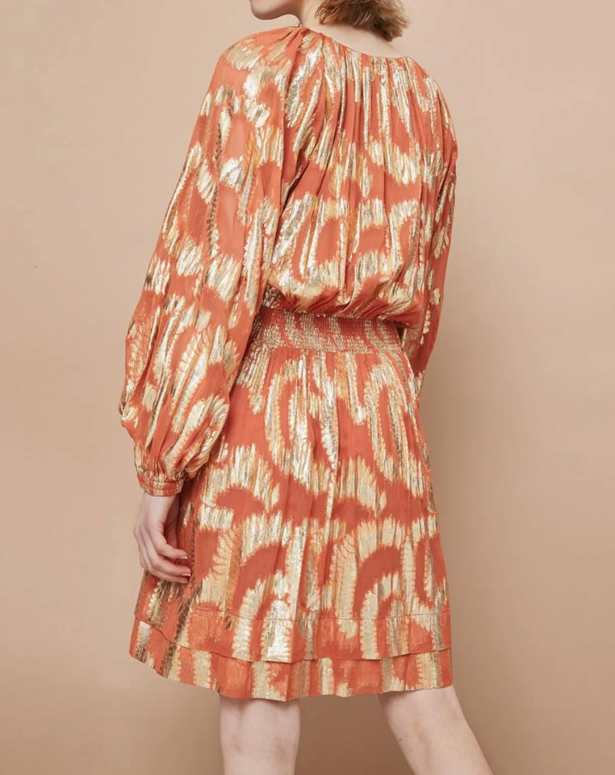 Femme Mare di Latte Robes^Robe Oleria courte patineuse imprimée orange