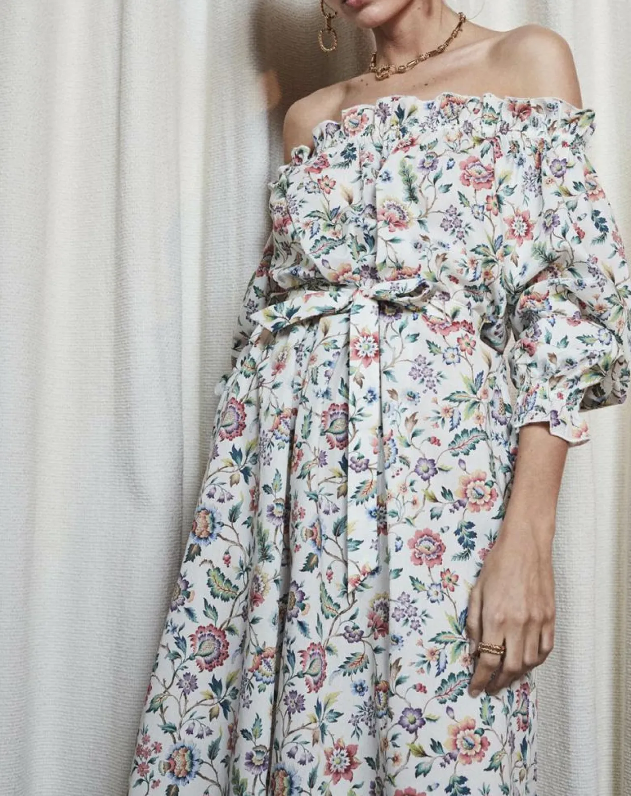 Robe épaules dénudées imprimé liberty multicolore-Maison Père Discount