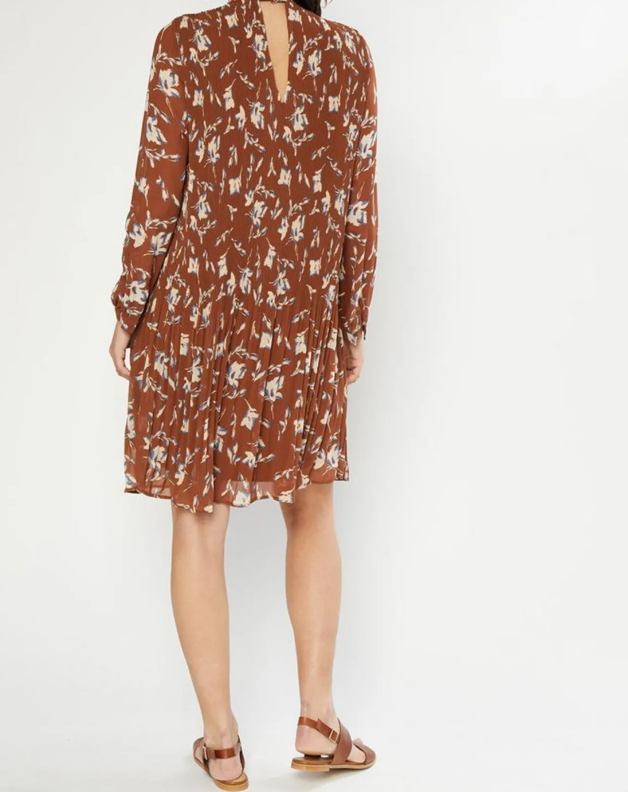 Femme Esprit Robes^Robe plissée à imprimé fleurs marron/bleu