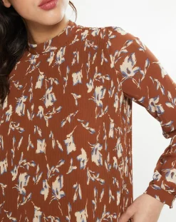 Femme Esprit Robes^Robe plissée à imprimé fleurs marron/bleu