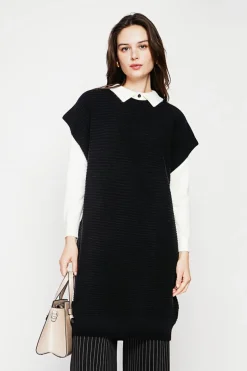 Robe poncho col rond noire-C&Jo New