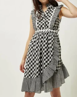 Robe Prairie volantée à carreaux noir/blanc-Manoush Clearance