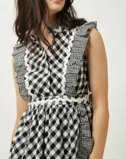 Robe Prairie volantée à carreaux noir/blanc-Manoush Clearance