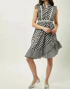 Robe Prairie volantée à carreaux noir/blanc-Manoush Clearance