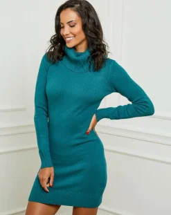 Robe pull en Cachemire mélangé Stéphanie bleu canard-Soft Cashmere