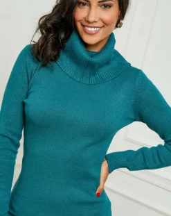 Robe pull en Cachemire mélangé Stéphanie bleu canard-Soft Cashmere