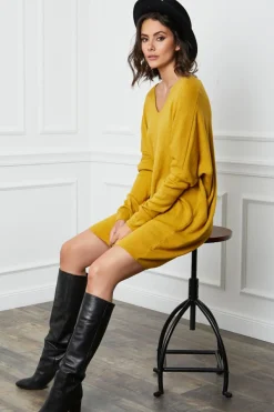Femme Fleur de cachemire Robes^Robe Pull Laurence Moutarde
