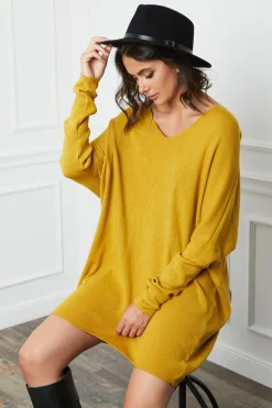 Femme Fleur de cachemire Robes^Robe Pull Laurence Moutarde