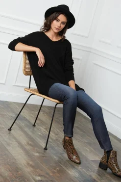 Femme Fleur de cachemire Robes^Robe Pull Laurence Noire