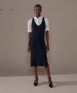 Robe Raymonde col V côtelée noir-Rodier Online