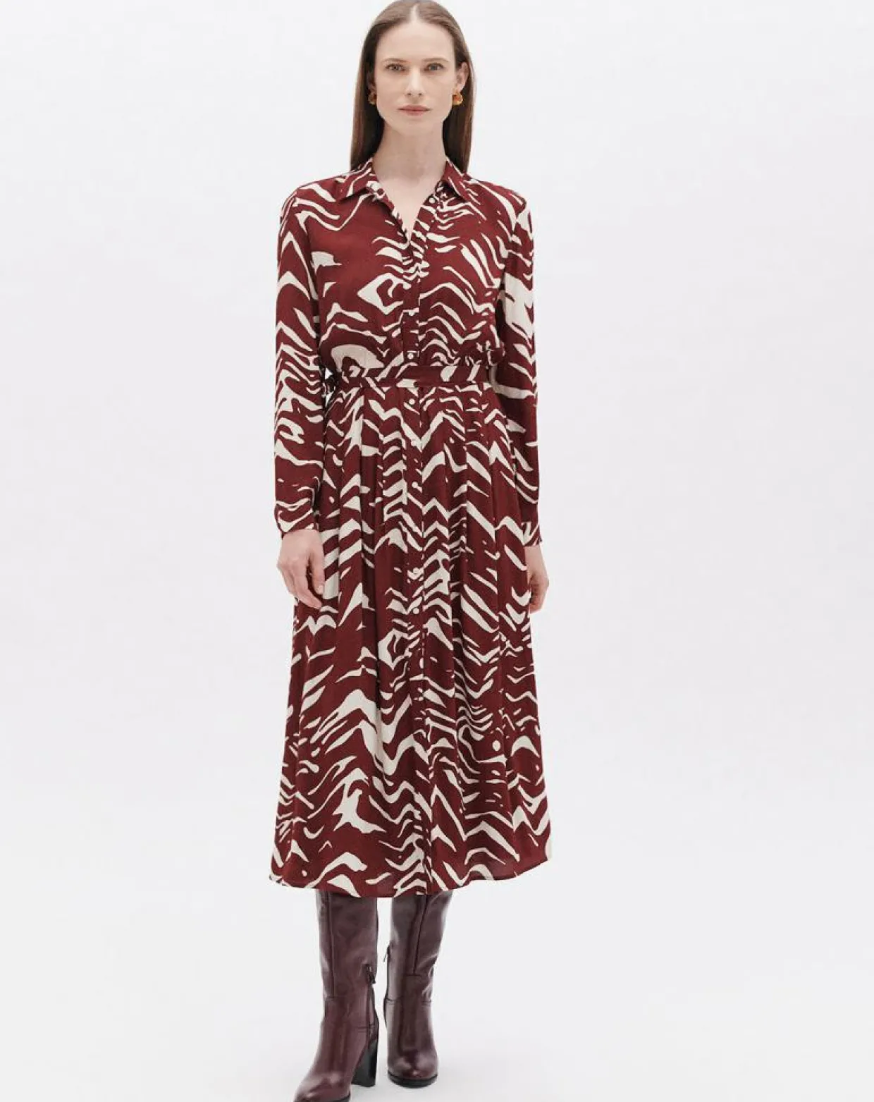 Femme Caroll Robes^Robe Rlilie imprimée bordeaux