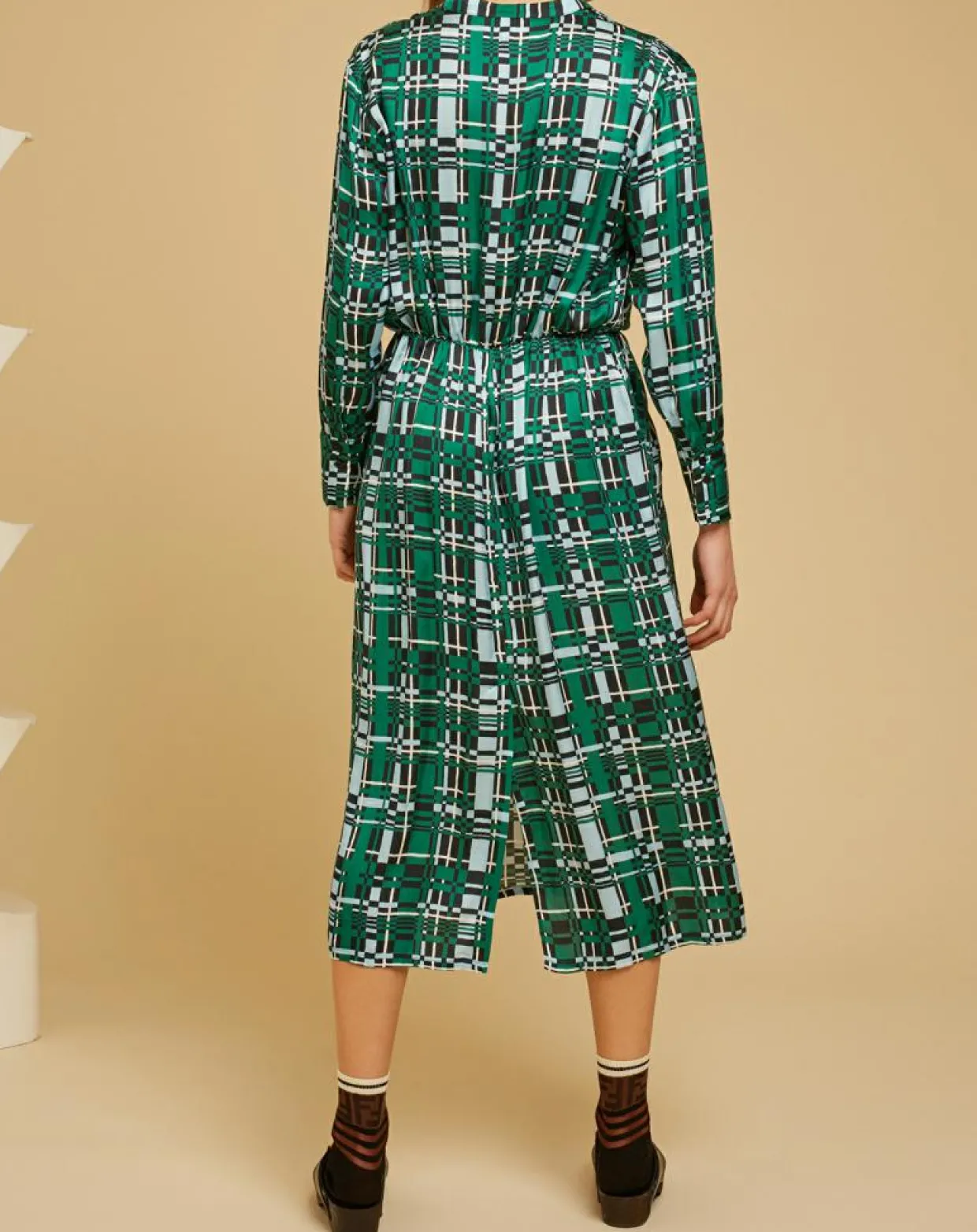 Robe satinée Mina imprimée verte-Chloé Stora New