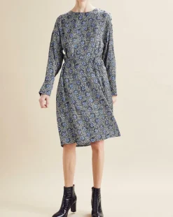 Femme Chloé Stora Robes^Robe satinée Naima imprimée bleu/noir/écru