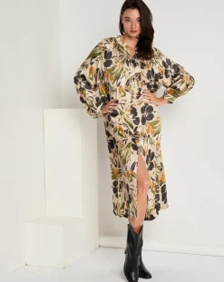 Femme See u Soon Robes^Robe toucher doux Maya imprimée vert/ocre/beige