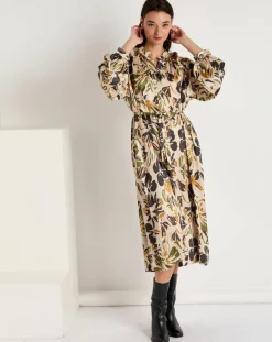 Femme See u Soon Robes^Robe toucher doux Maya imprimée vert/ocre/beige