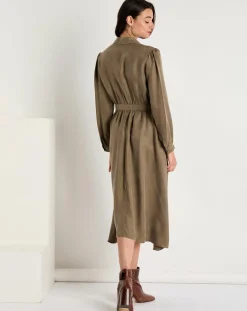 Femme See u Soon Robes^Robe toucher doux Paloma boutonnée khaki