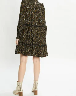 Robe évasée col smockée imprimé floral multicolore-Scotch & Soda New