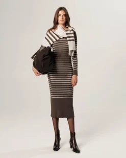 Robe Wendy rayée marron havane-Rodier Clearance