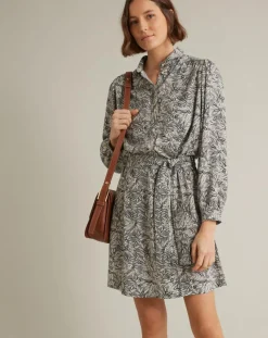 Femme Cyrillus Robes^Robe-chemise imprimée Graphic Leaves bleue