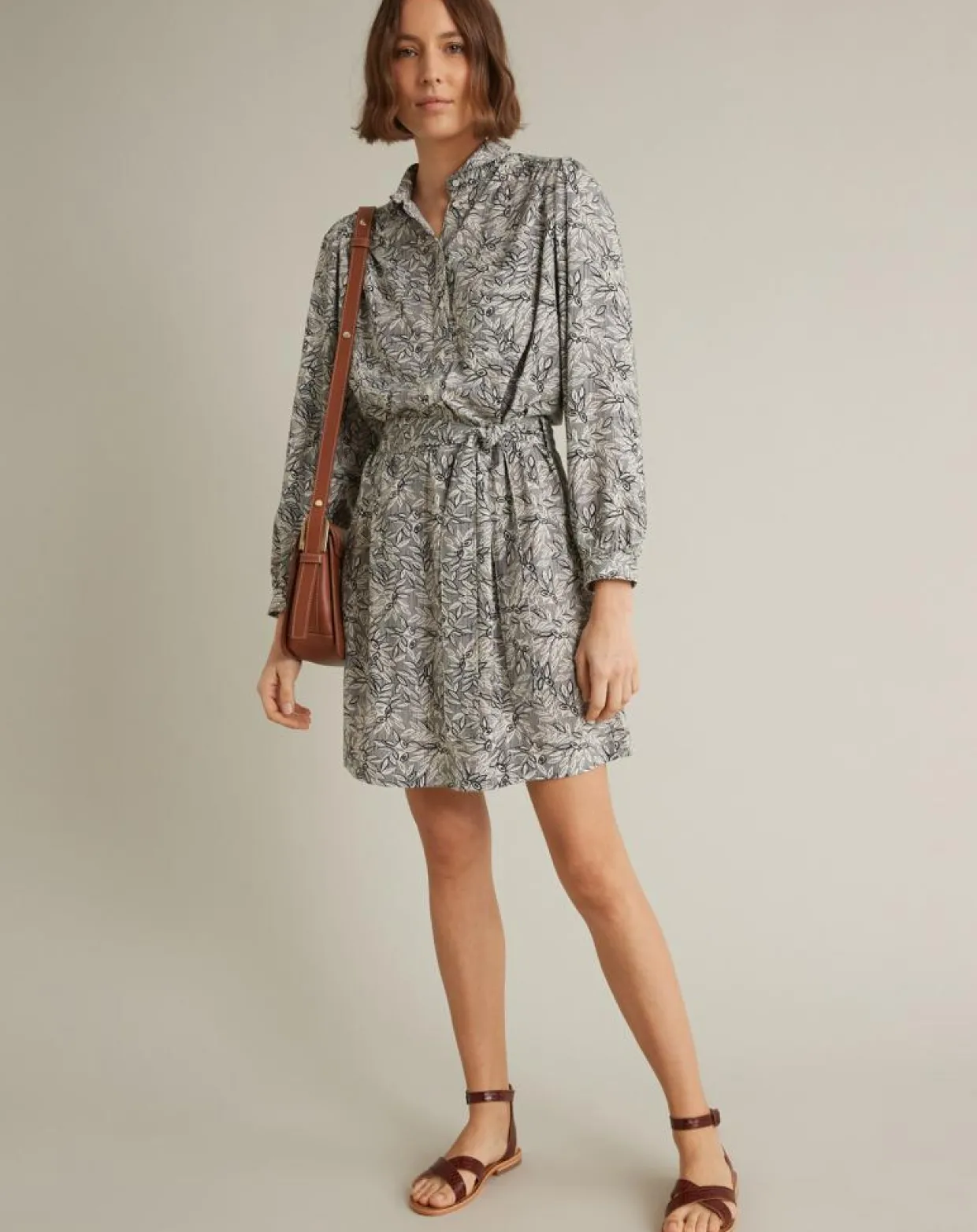 Femme Cyrillus Robes^Robe-chemise imprimée Graphic Leaves bleue