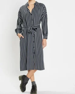 Femme Jodhpur Robes^Robe-Chemise Pimi à rayures bleu marine