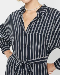 Femme Jodhpur Robes^Robe-Chemise Pimi à rayures bleu marine