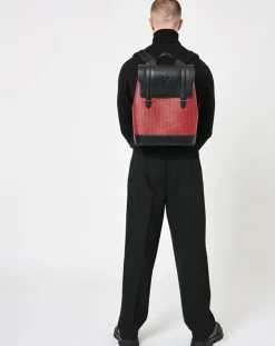 Femme Maison Faret Sacs^Sac à dos en Toile enduite & Cuir Ferret rouge/noir - 40x29x13 cm