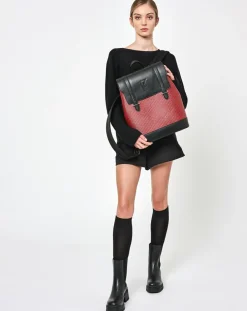 Femme Maison Faret Sacs^Sac à dos en Toile enduite & Cuir Ferret rouge/noir - 40x29x13 cm