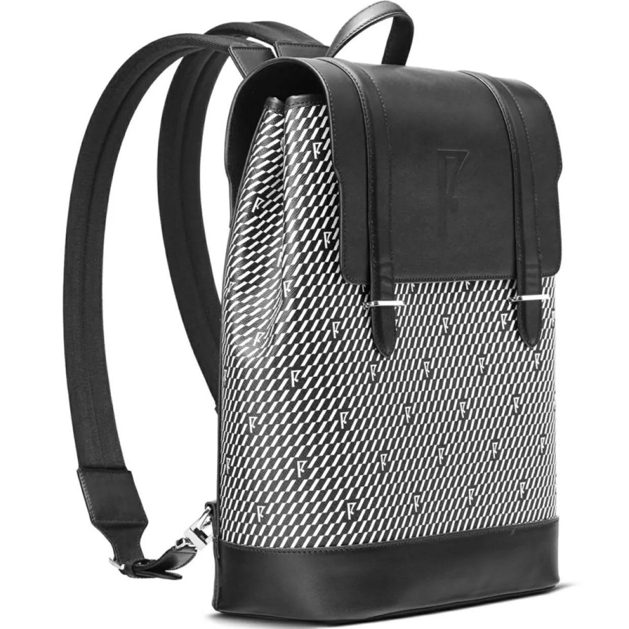 Sac à dos en Toile enduite & Cuir Ferret noir/blanc - 40x29x13 cm-Maison Faret