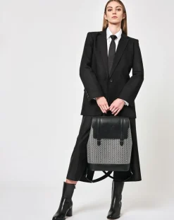 Sac à dos en Toile enduite & Cuir Ferret noir/blanc - 40x29x13 cm-Maison Faret