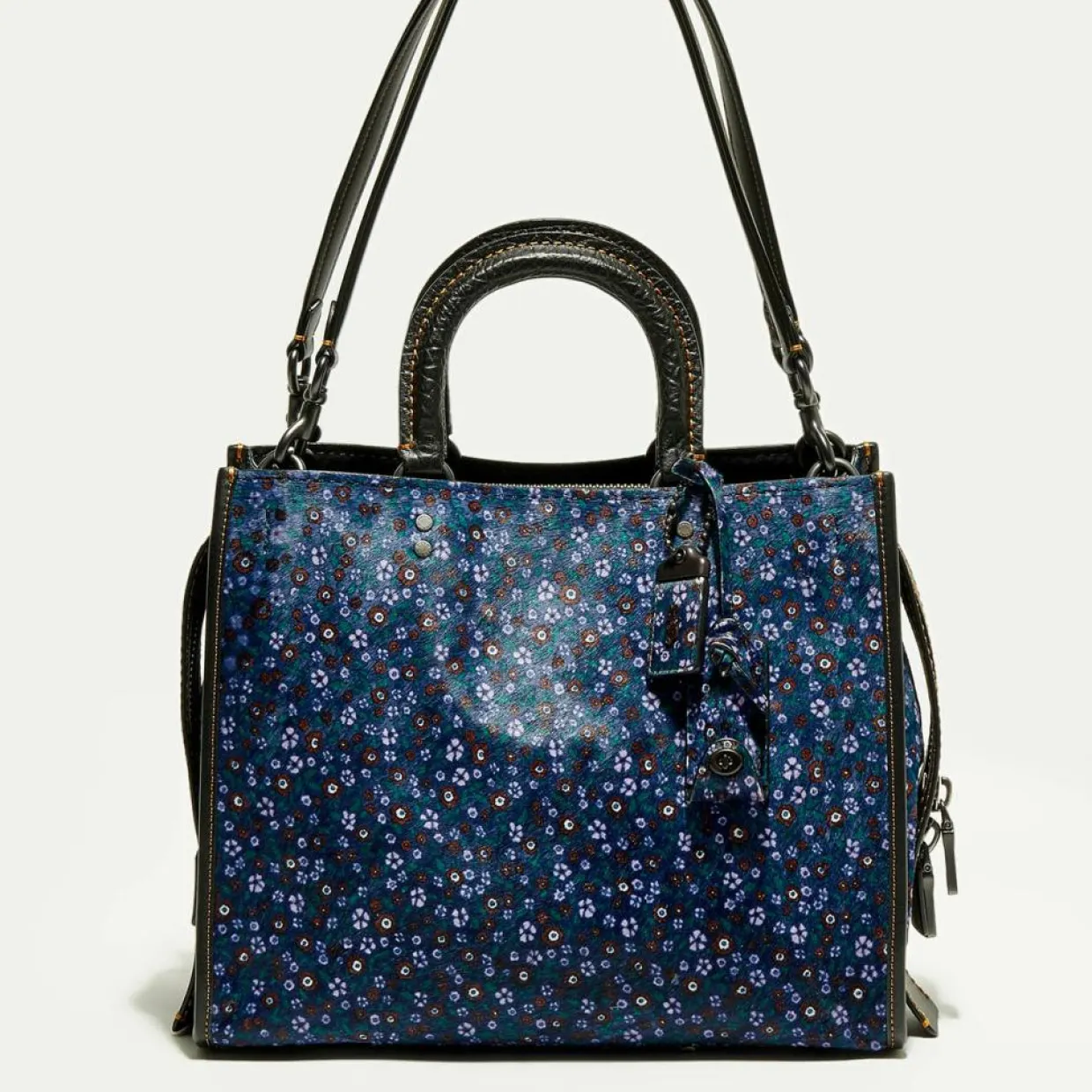 Femme Coach Sacs^Sac à main en Cuir Rogue imprimé bleu foncé - 24.9x13.9x30.9 cm