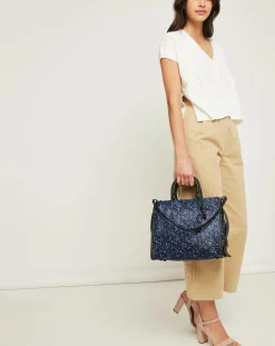 Femme Coach Sacs^Sac à main en Cuir Rogue imprimé bleu foncé - 24.9x13.9x30.9 cm