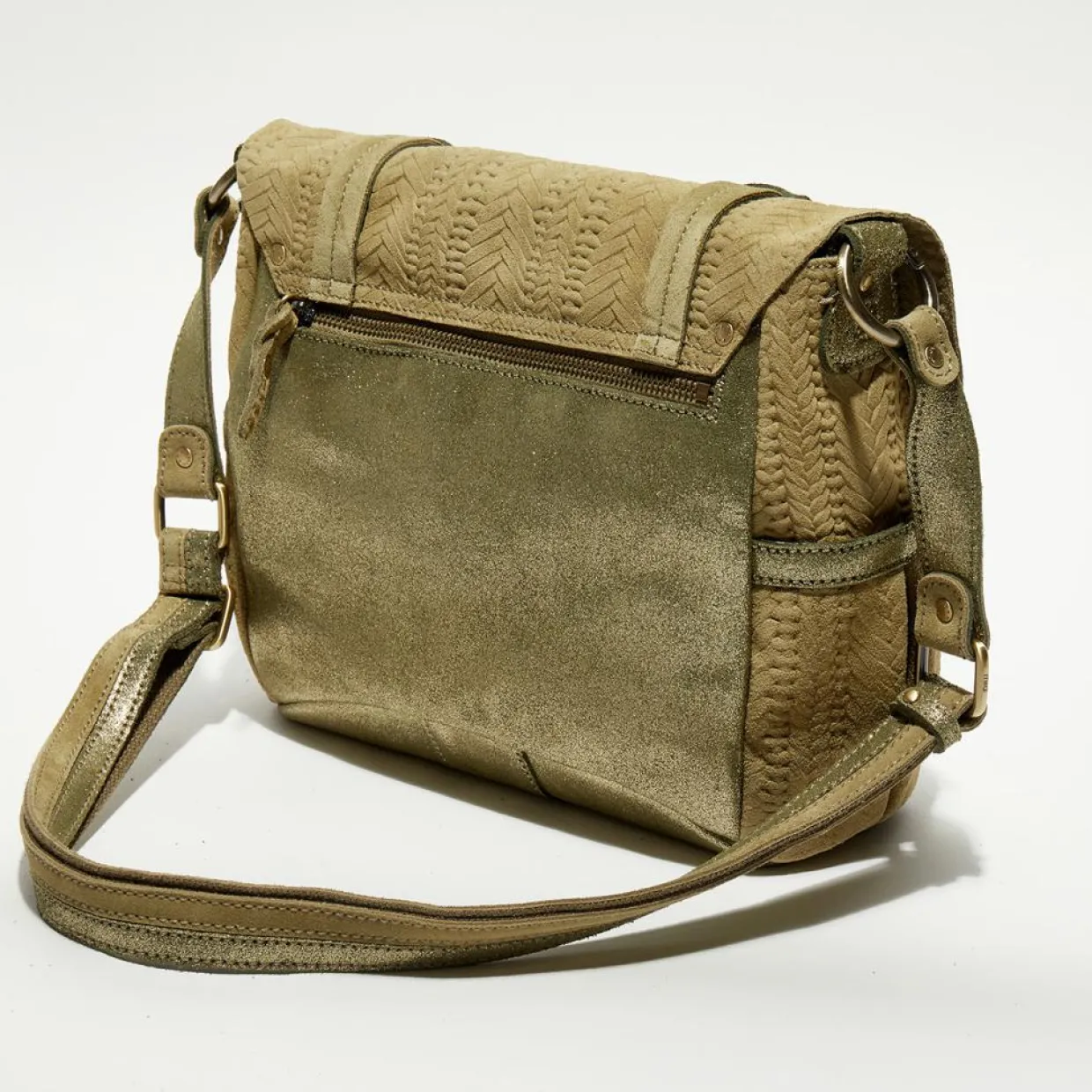 Sac besace en Cuir Alou Dv vert kaki - 35x23x13 cm-Mila Louise Discount