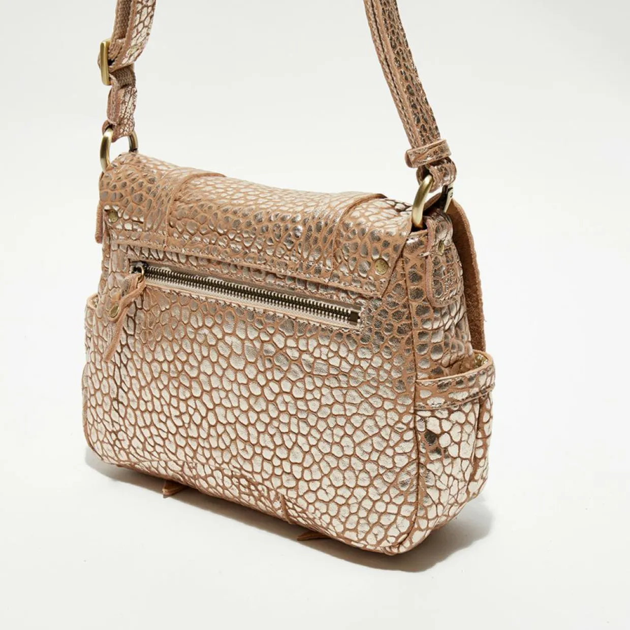 Sac besace en Cuir Bess J rose - 25x20x7 cm-Mila Louise Sale