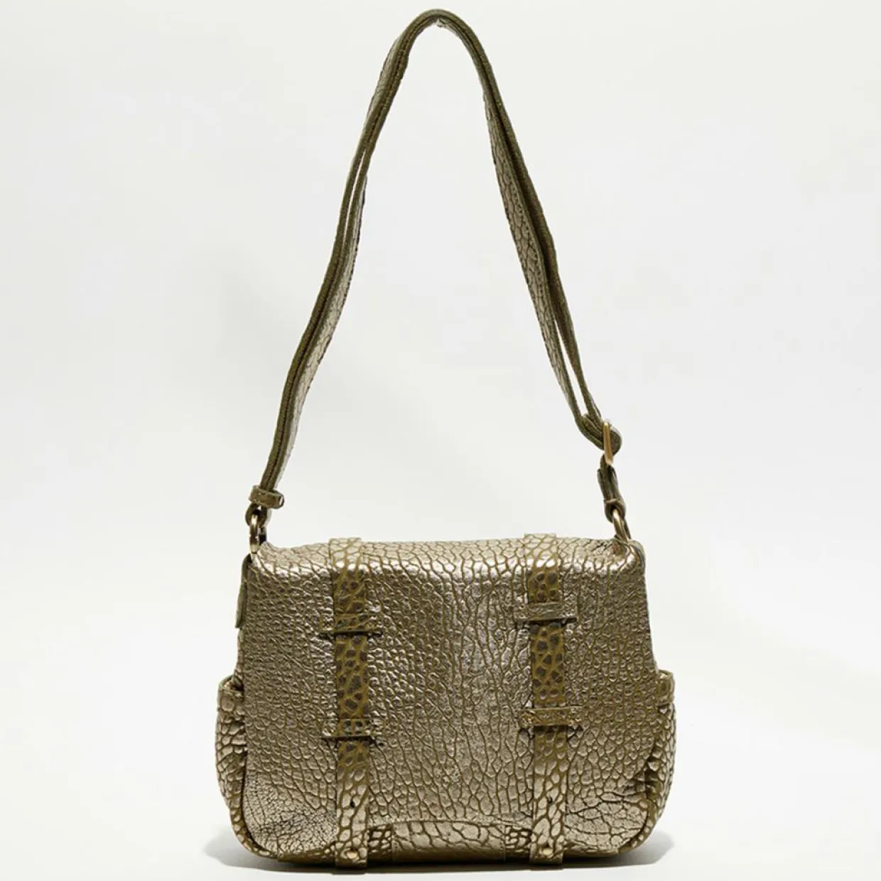 Sac besace en Cuir Bess J vert kaki - 25x20x7 cm-Mila Louise