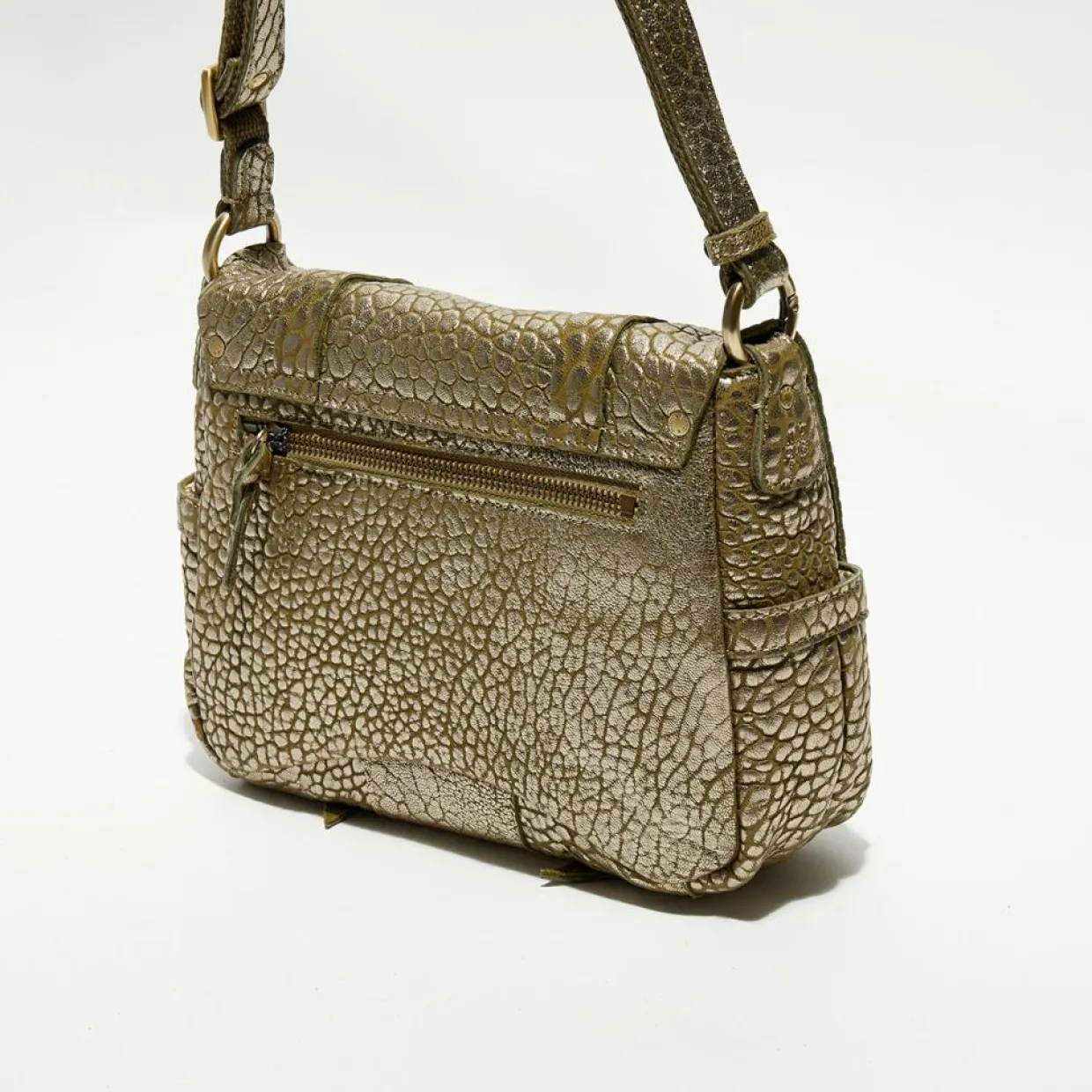 Sac besace en Cuir Bess J vert kaki - 25x20x7 cm-Mila Louise