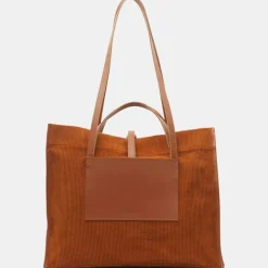 Sac cabas en Velours côtelé Dessin marron-Craie New