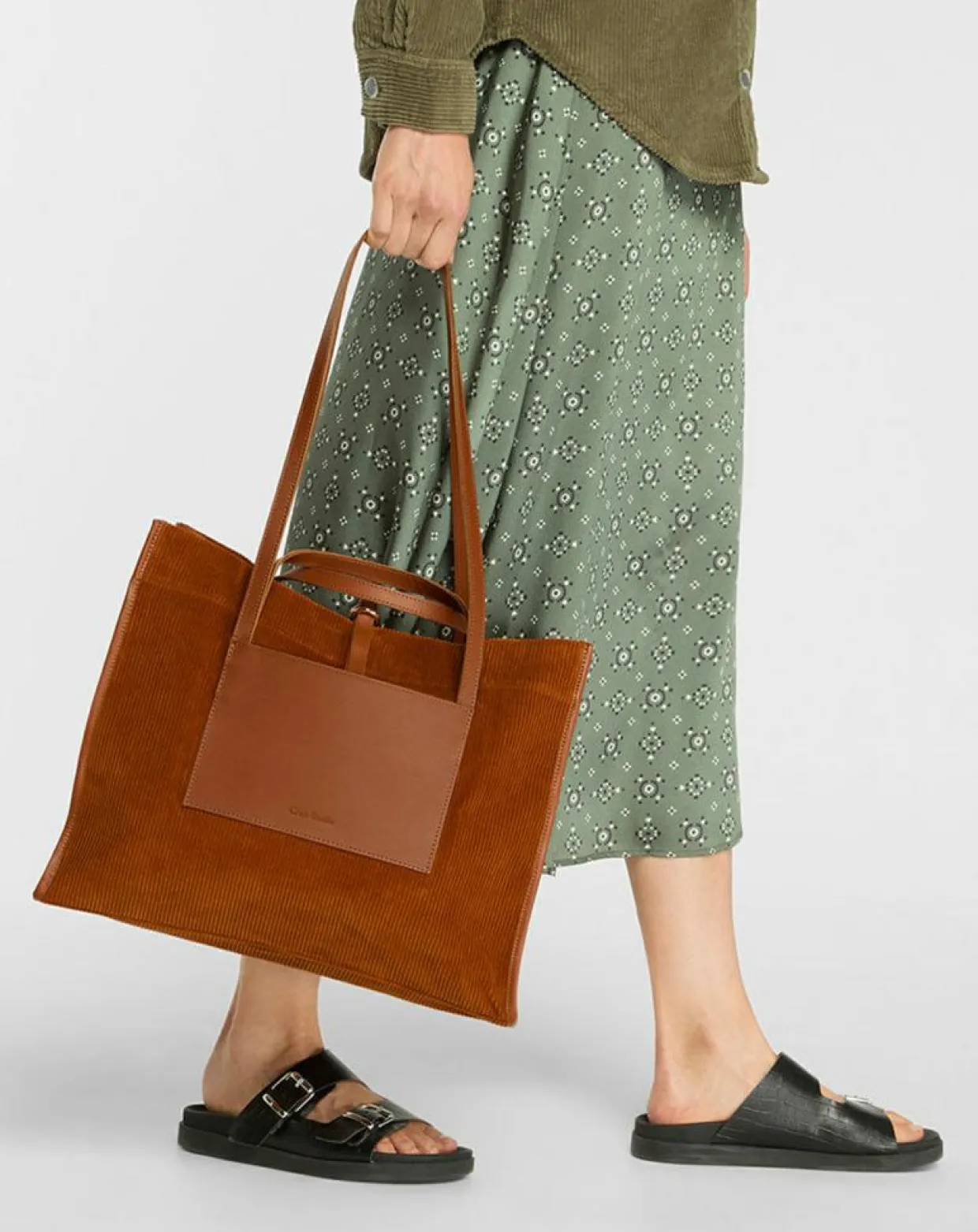 Sac cabas en Velours côtelé Dessin marron-Craie New