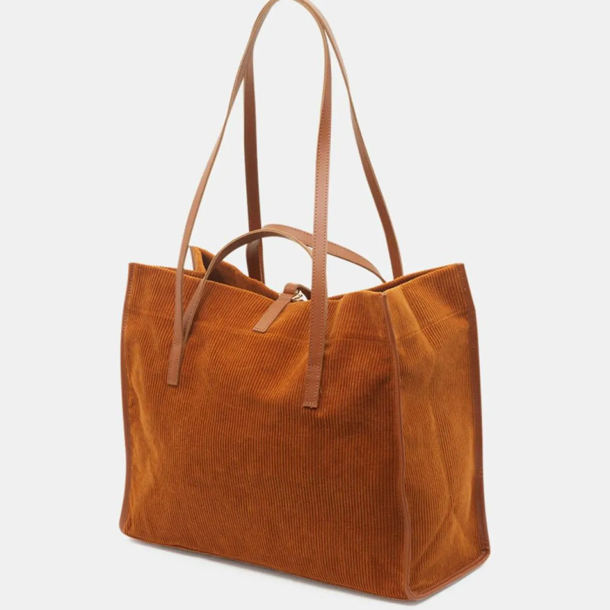 Sac cabas en Velours côtelé Dessin marron-Craie New