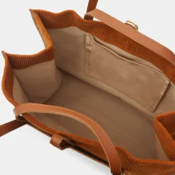 Sac cabas en Velours côtelé Dessin marron-Craie New