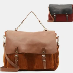 Femme Craie Sacs^Sac cartable réversible en Velours côtelé Maxi Maths marron 24x35x9 cm