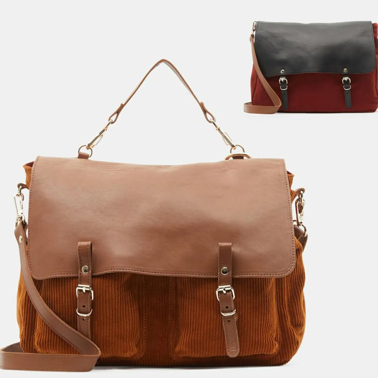 Femme Craie Sacs^Sac cartable réversible en Velours côtelé Maxi Maths marron 24x35x9 cm