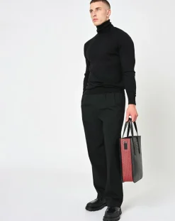 Sac en Cuir & Toile enduite Dune rouge/noir - 35x28x8 cm-Maison Faret Online