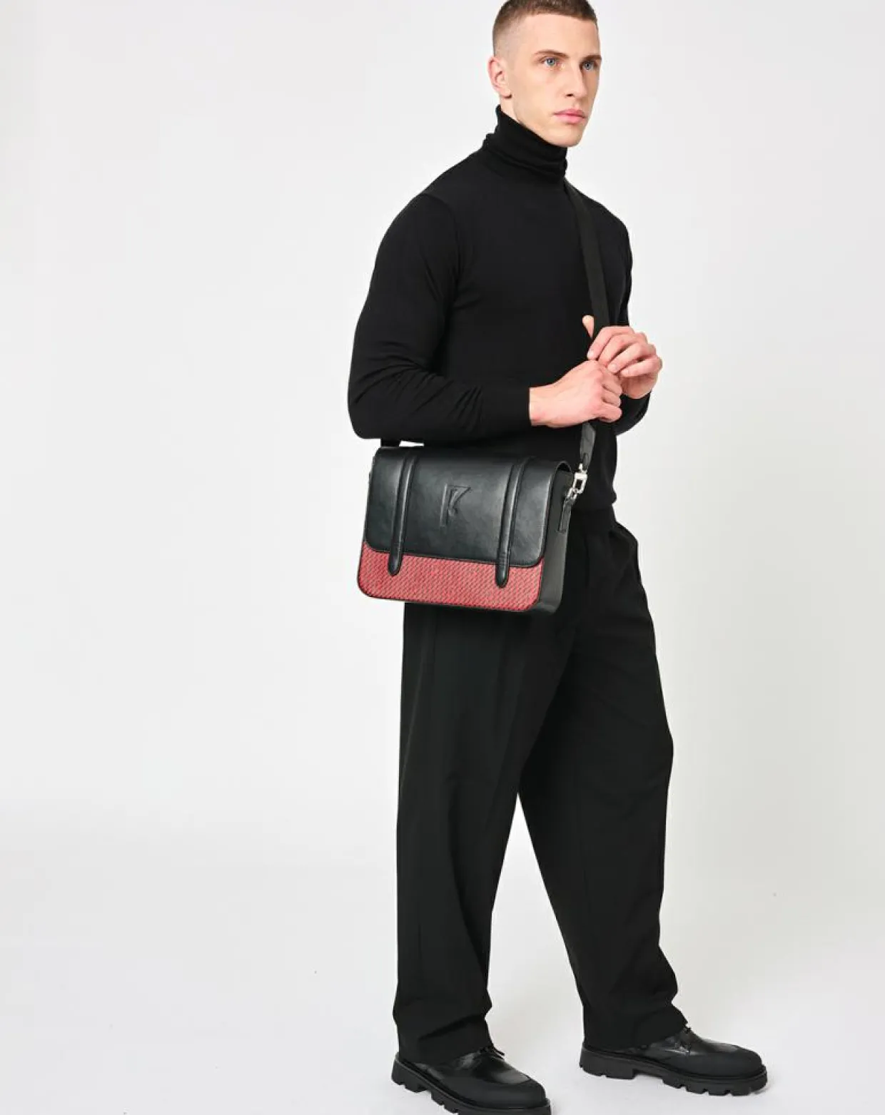Femme Maison Faret Sacs^Sac en Cuir & Toile enduite Moulleau rouge/noir - 22x30x9 cm