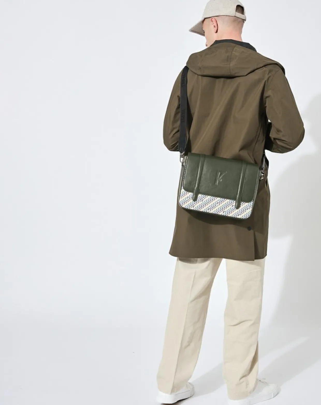 Femme Maison Faret Sacs^Sac en Cuir & Toile enduite Moulleau vert/multicolore - 22x30x9 cm