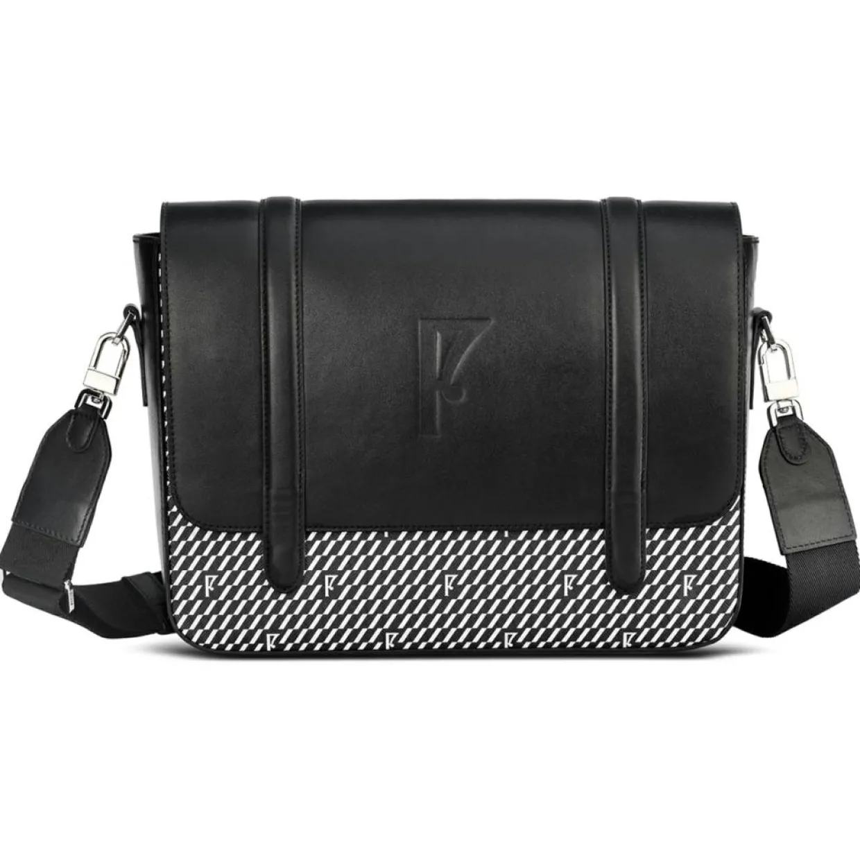Femme Maison Faret Sacs^Sac en Cuir & Toile enduite Moulleau noir/blanc - 22x30x9 cm