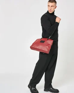 Femme Maison Faret Sacs^Sac en Toile enduite & Cuir Faret rouge/noir - 38x36x8.5 cm