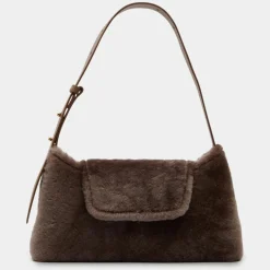 Femme Elleme Sacs^Sac enveloppe en Cuir & Peau Shearli marron foncé 16x28x6 cm
