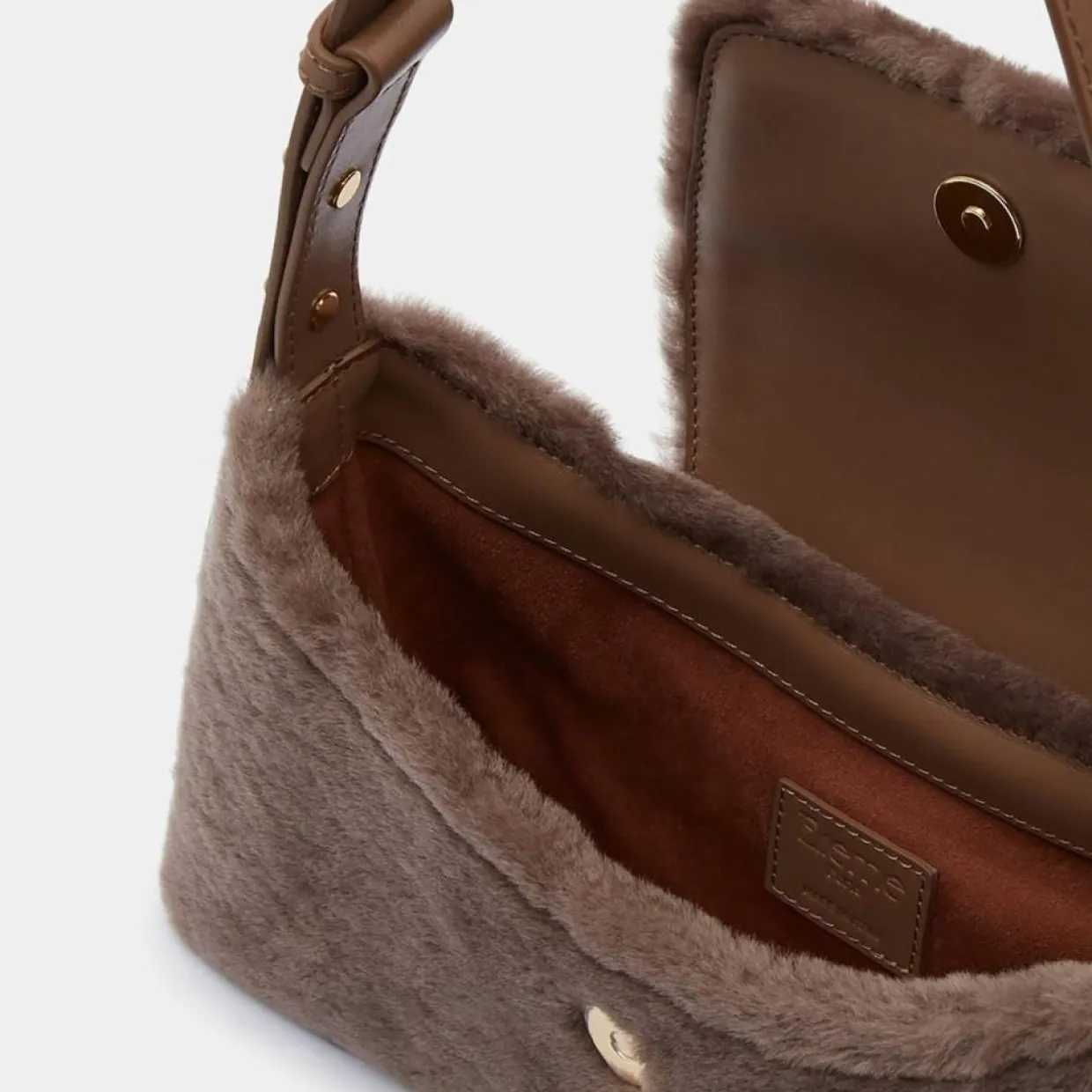 Femme Elleme Sacs^Sac enveloppe en Cuir & Peau Shearli marron foncé 16x28x6 cm