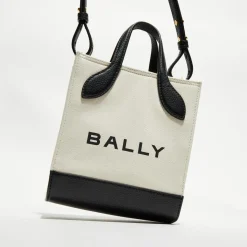 Femme Bally Sacs^Sac fourre-tout en Coton & Cuir naturel/noir - 17x20x 9 cm